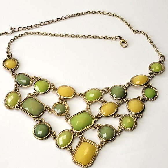Yellow And Green Faceted Statement Necklace - Picture 6 of 9
